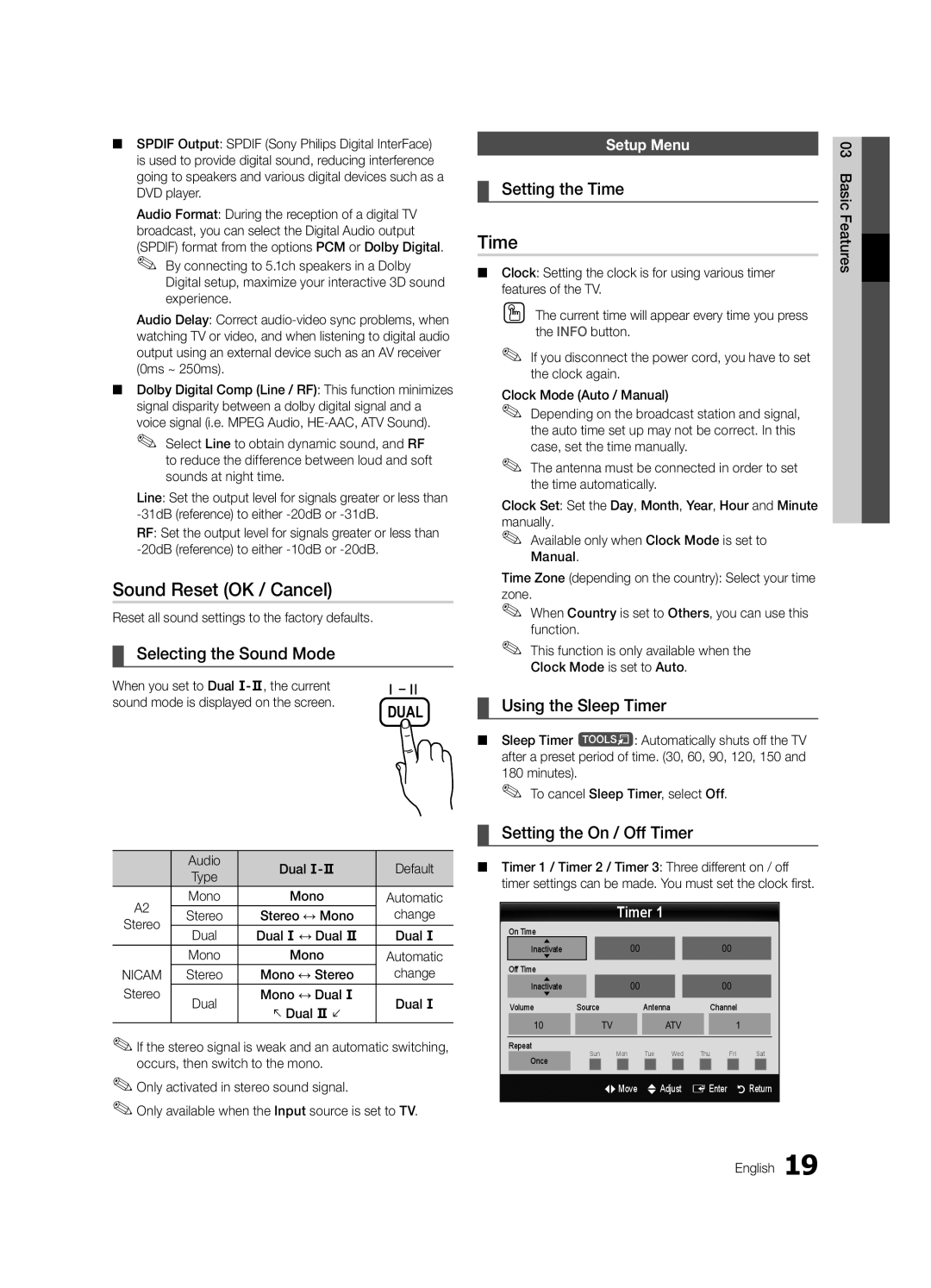 Samsung UE32C5100QWXZG, UE46C5100QWXZG, UE40C5100QWXZG, UE37C5100QWXZG, UE46C5100QWXXC manual Sound Reset OK / Cancel, Time 