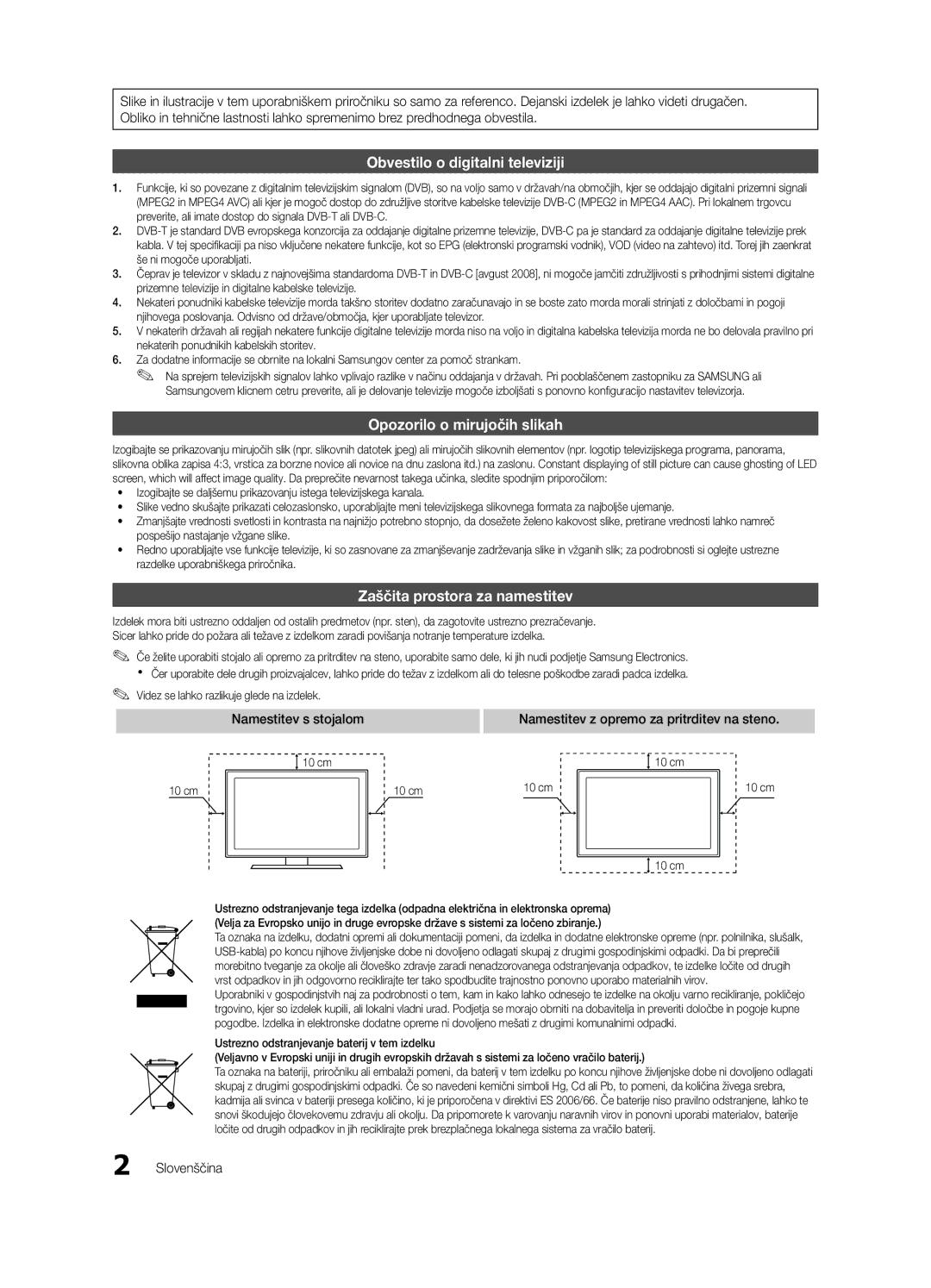 Samsung UE46C5100QWXXC Zaščita prostora za namestitev, Namestitev s stojalom, Namestitev z opremo za pritrditev na steno 