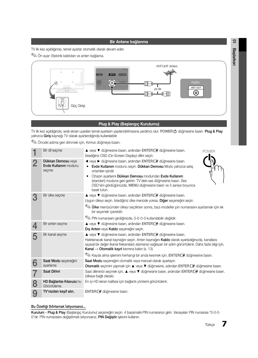 Samsung UE37C5100QWXXC, UE46C5100QWXZG, UE32C5100QWXZG, UE40C5100QWXZG Bir Antene bağlanma, Plug & Play Başlangıç Kurulumu 