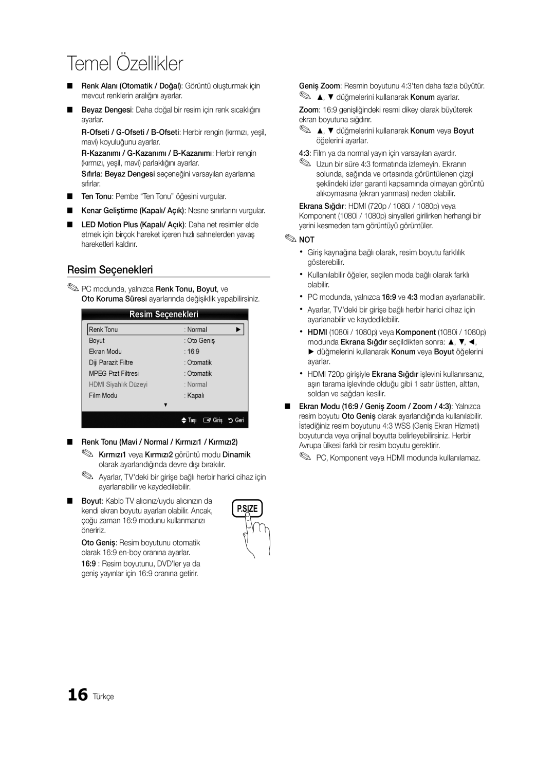 Samsung UE37C5100QWXXC, UE46C5100QWXZG Resim Seçenekleri, Renk Tonu Mavi / Normal / Kırmızı1 / Kırmızı2, Film Modu Kapalı 