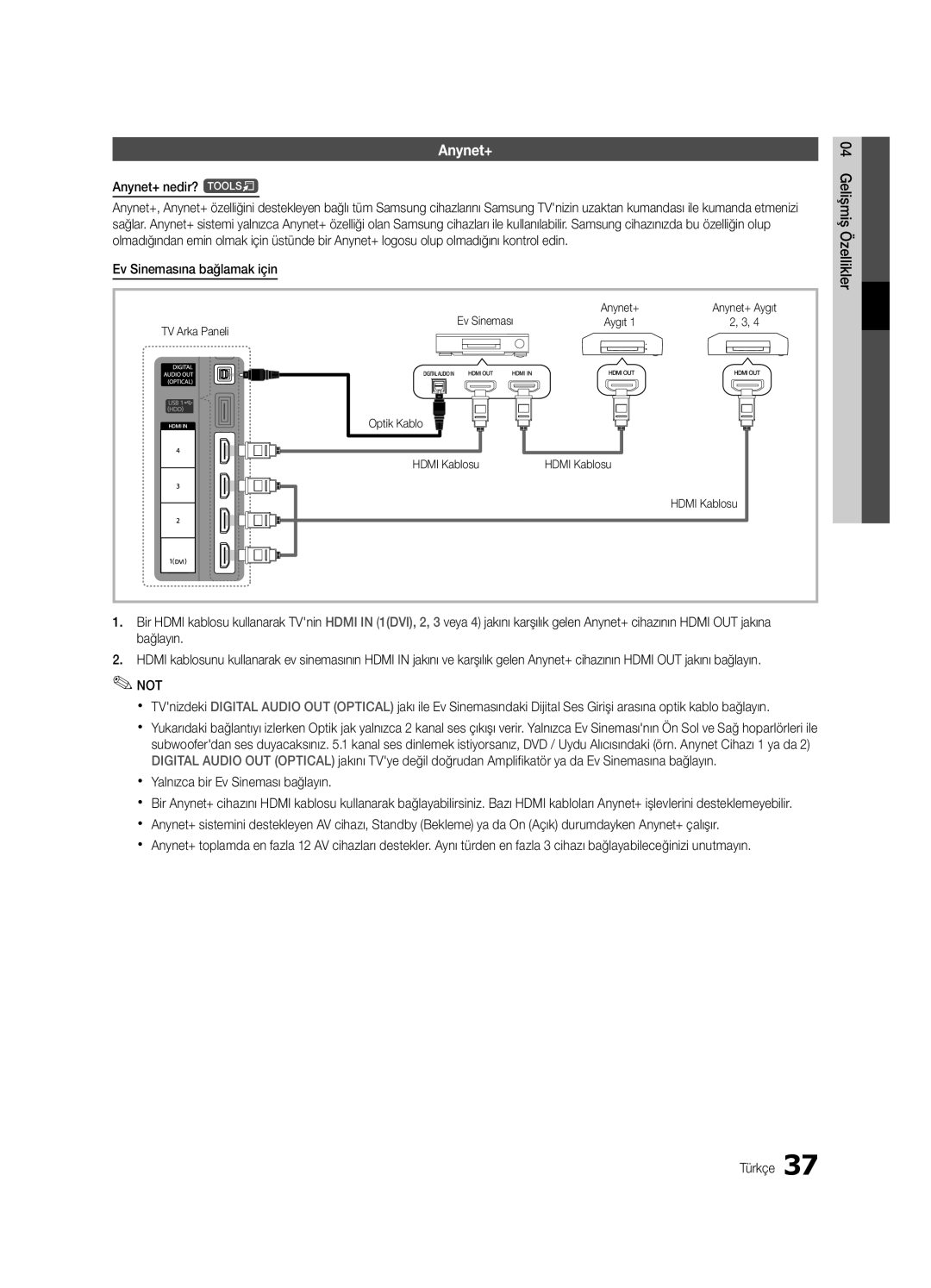 Samsung UE46C5100QWXXU, UE46C5100QWXZG, UE32C5100QWXZG manual Anynet+ nedir? t Gelişmiş, Xx Yalnızca bir Ev Sineması bağlayın 