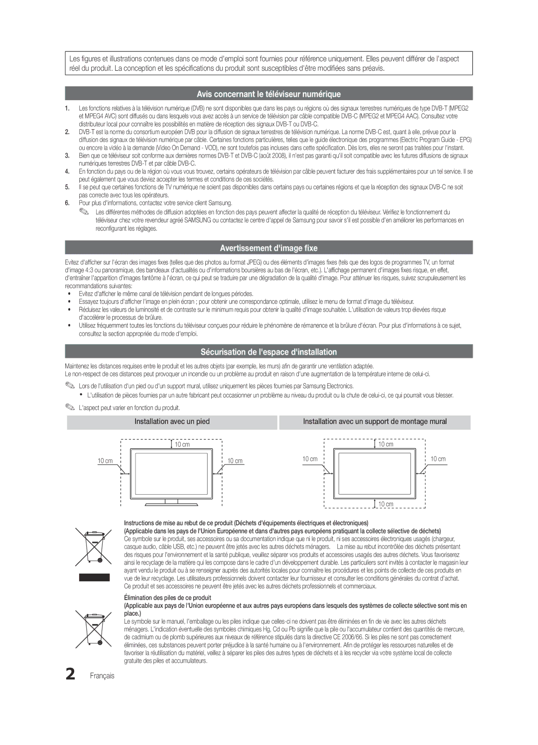 Samsung UE40C5100QWXXC, UE46C5100QWXZG manual Sécurisation de lespace dinstallation, Installation avec un pied, Français 