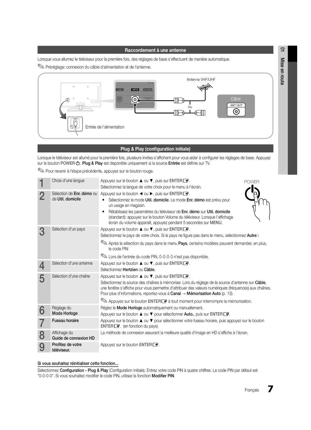 Samsung UE37C5100QWXZG, UE46C5100QWXZG, UE32C5100QWXZG manual Raccordement à une antenne, Plug & Play configuration initiale 