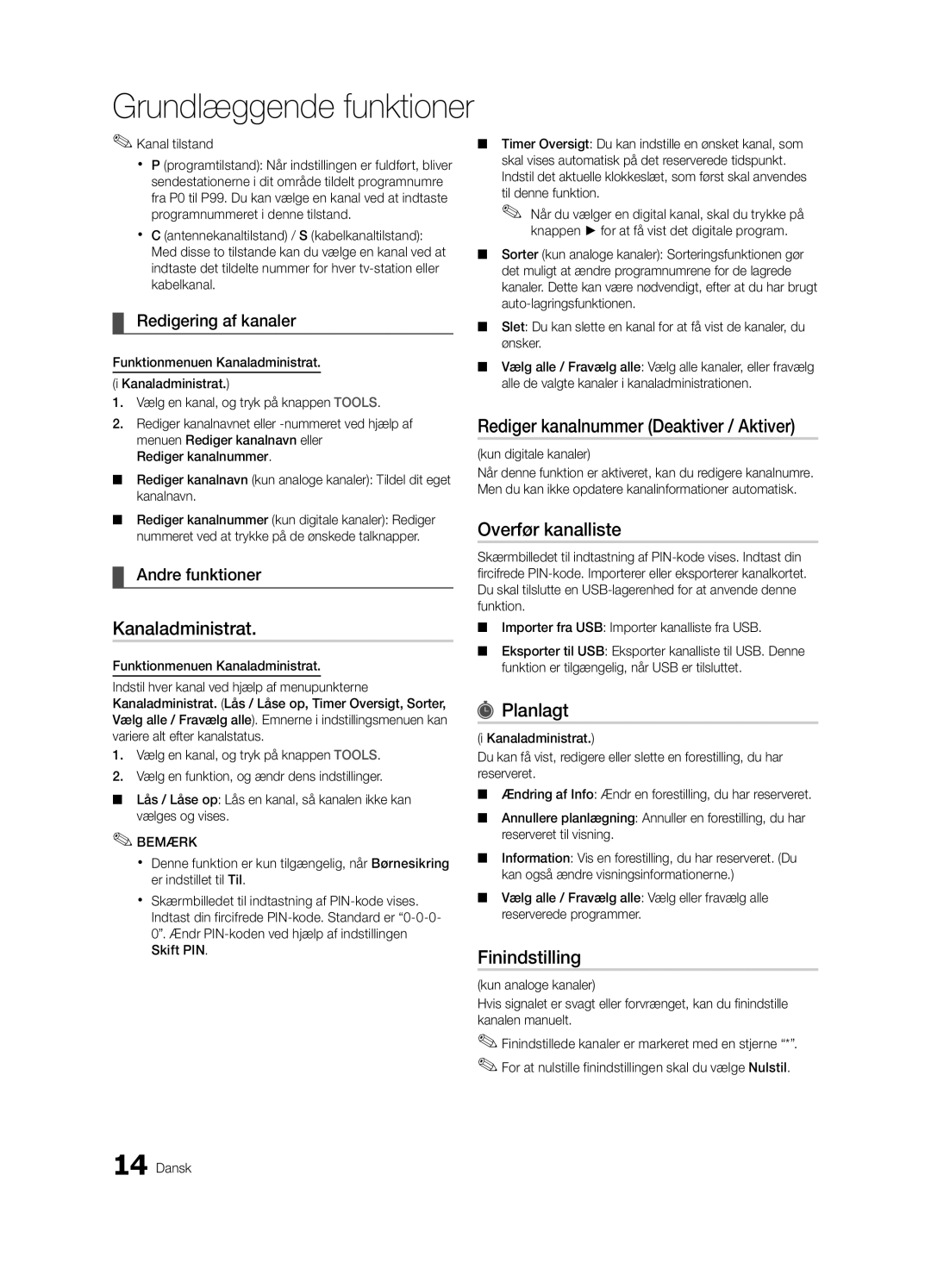 Samsung UE40C5100QWXZF manual Rediger kanalnummer Deaktiver / Aktiver, Overfør kanalliste, Planlagt, Finindstilling 