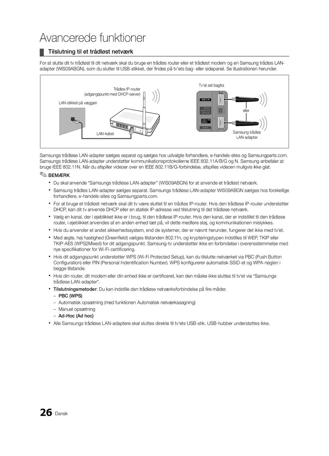 Samsung UE40C5100QWXXN, UE46C5100QWXZG, UE32C5100QWXXN, UE32C5100QWXZG manual Tilslutning til et trådløst netværk, Eller 