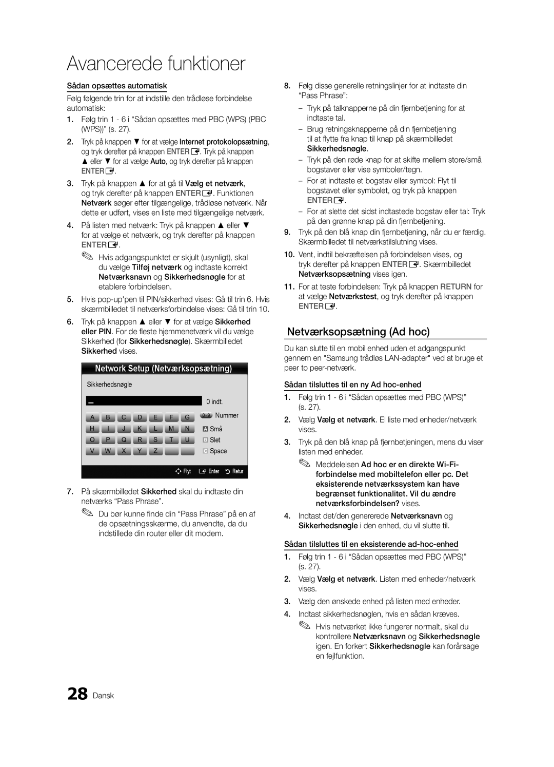 Samsung UE32C5100QWXZG, UE46C5100QWXZG, UE40C5100QWXXN, UE32C5100QWXXN, UE40C5100QWXZG manual Netværksopsætning Ad hoc 