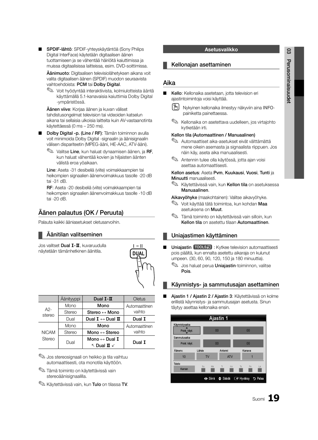 Samsung UE46C5100QWXZT, UE46C5100QWXZG, UE40C5100QWXXN, UE32C5100QWXXN, UE32C5100QWXZG manual Äänen palautus OK / Peruuta, Aika 