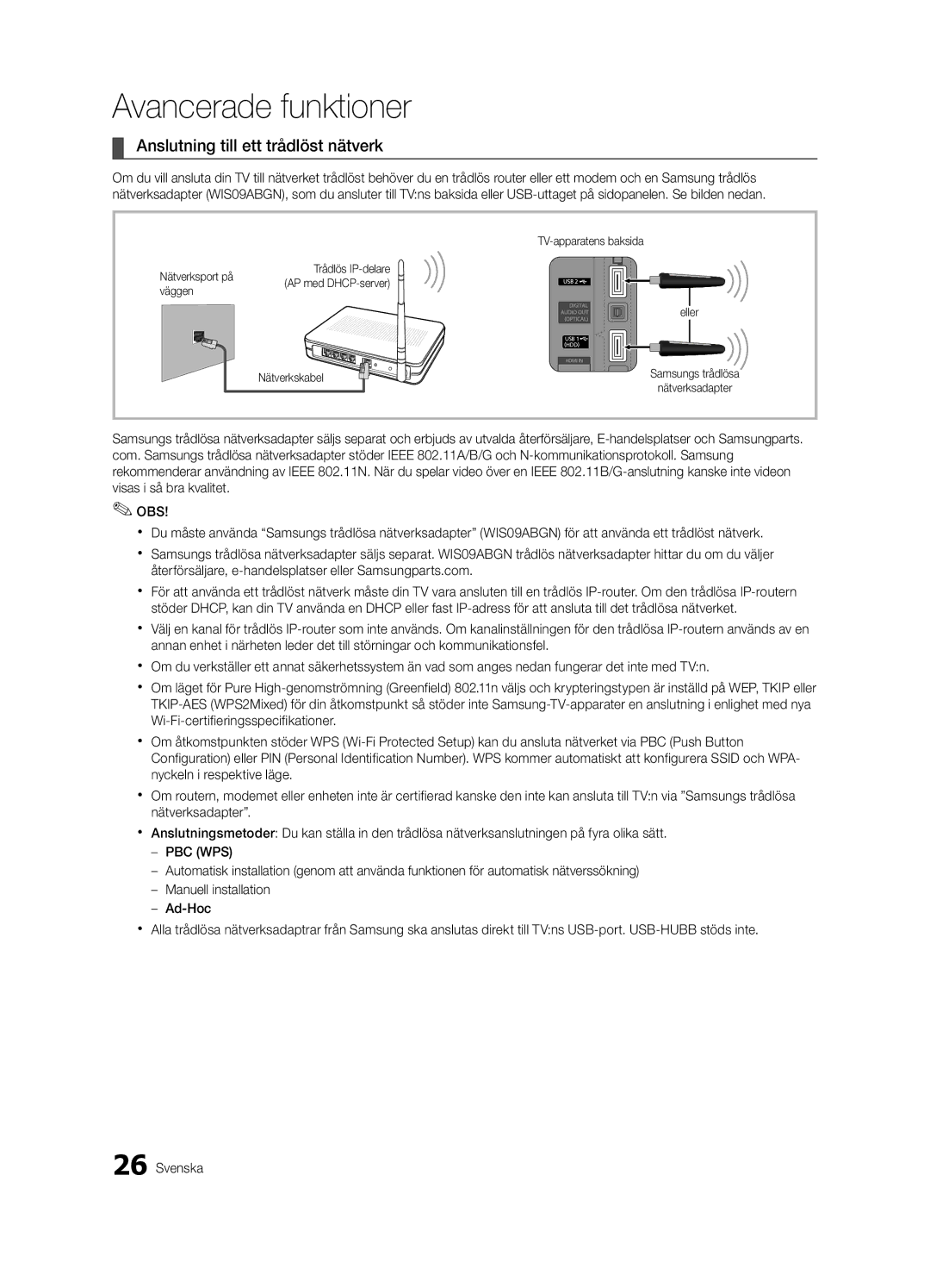 Samsung UE40C5100QWXXN, UE46C5100QWXZG, UE32C5100QWXXN, UE32C5100QWXZG, UE40C5100QWXZG Anslutning till ett trådlöst nätverk 