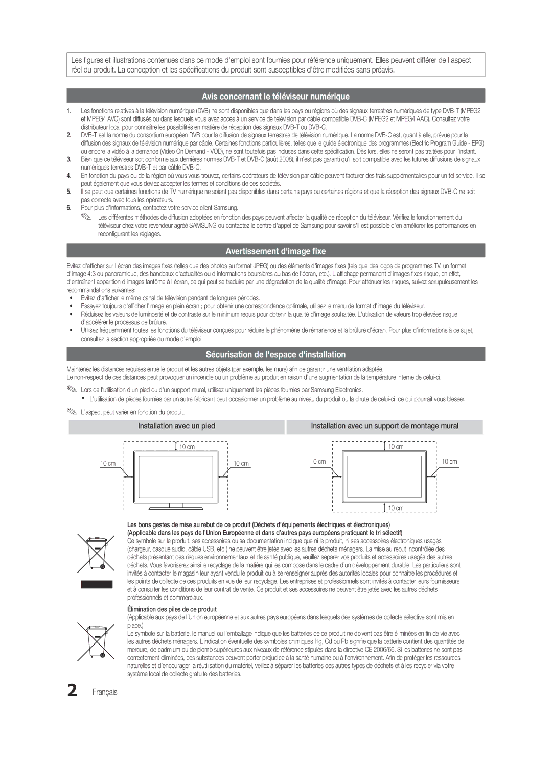 Samsung UE37C5100QWXXN, UE46C5100QWXZG manual Sécurisation de lespace dinstallation, Installation avec un pied, Français 