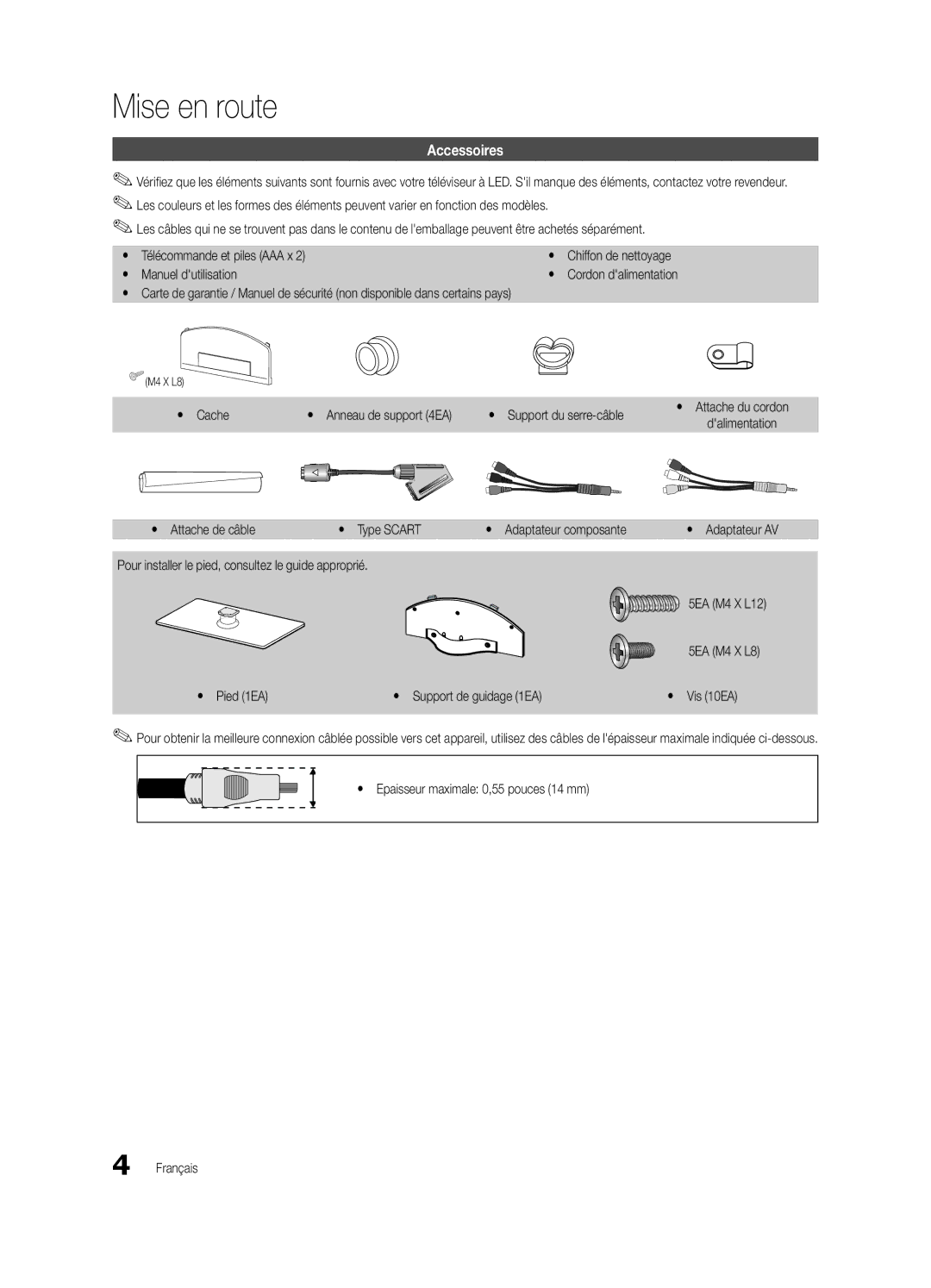 Samsung UE37C5100QWXXC, UE46C5100QWXZG, UE40C5100QWXXN, UE32C5100QWXXN, UE32C5100QWXZG manual Mise en route, Accessoires 