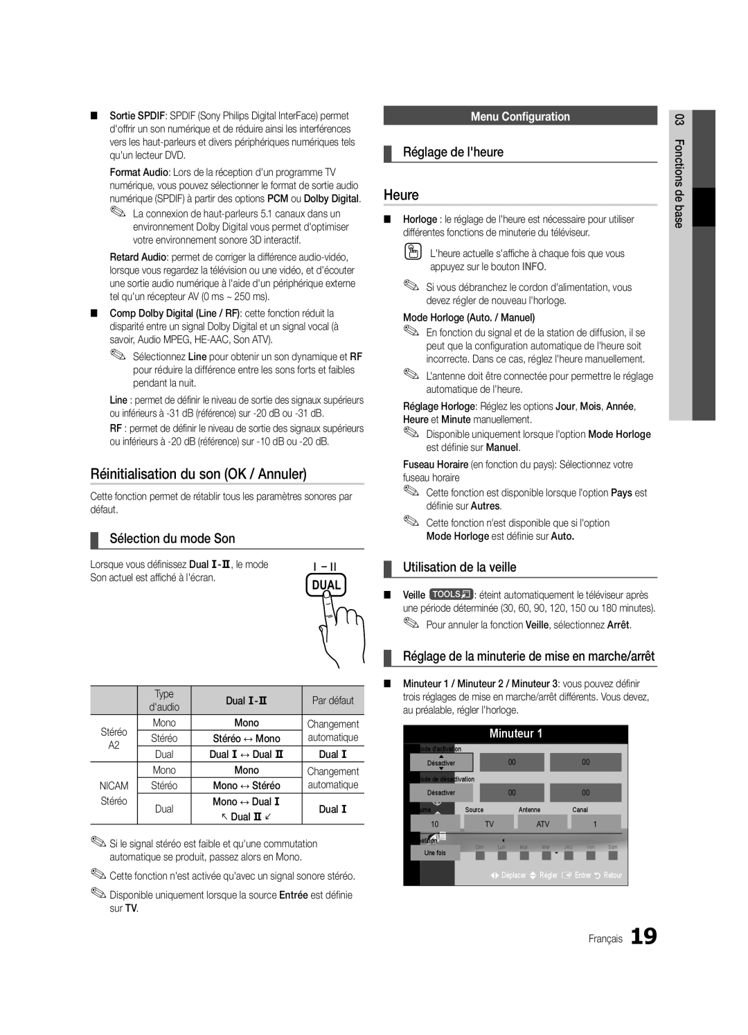 Samsung UE46C5100QWXXN, UE46C5100QWXZG, UE40C5100QWXXN, UE32C5100QWXXN manual Réinitialisation du son OK / Annuler, Heure 