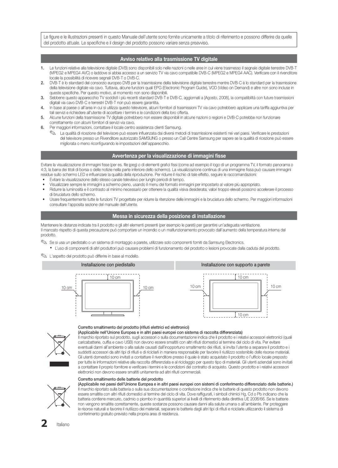 Samsung UE37C5100QWXXC manual Messa in sicurezza della posizione di installazione, Installazione con piedistallo, Italiano 