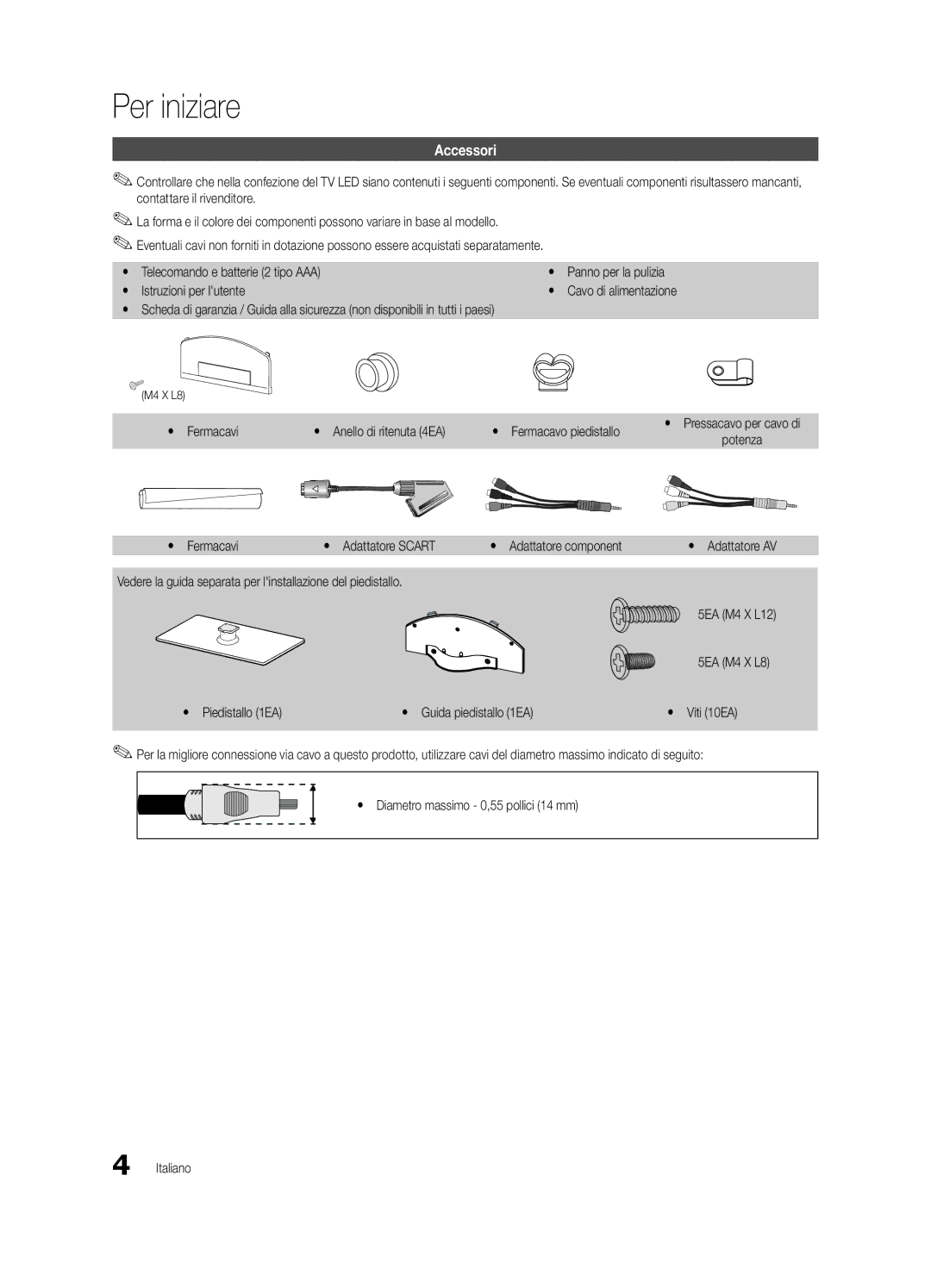 Samsung UE32C5100QWXXC Per iniziare, Accessori, Yy Fermacavi Yy Anello di ritenuta 4EA, Yy Fermacavi Yy Adattatore Scart 