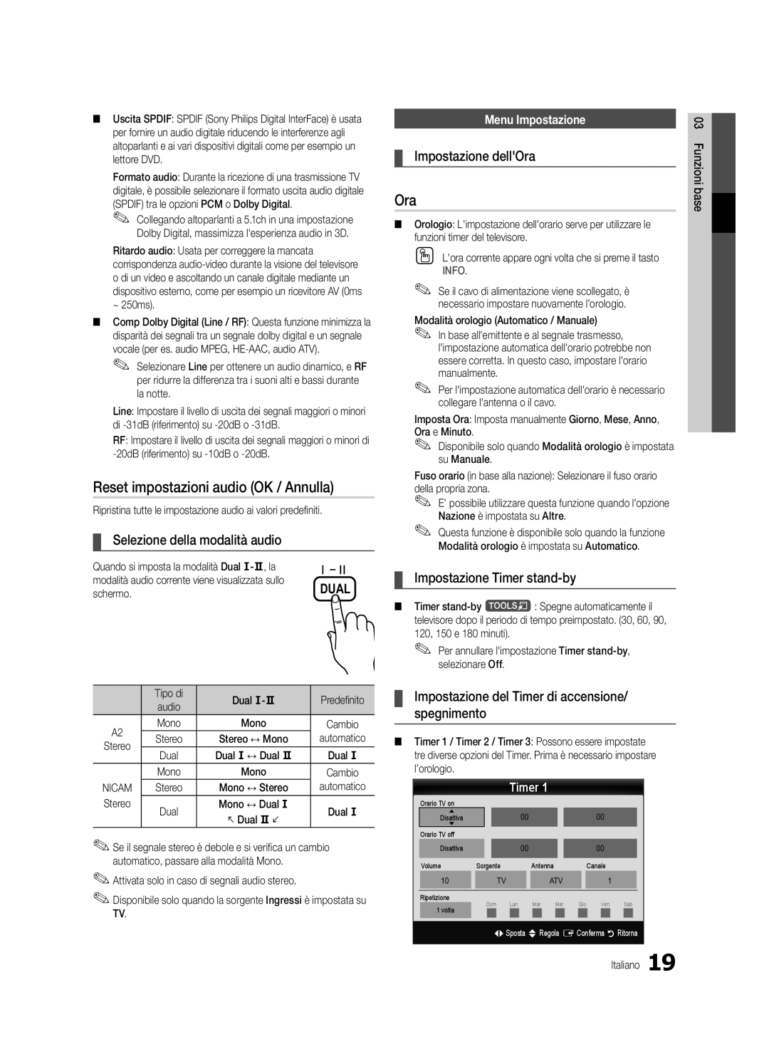 Samsung UE46C5100QWXZF, UE46C5100QWXZG, UE40C5100QWXXN, UE32C5100QWXXN manual Reset impostazioni audio OK / Annulla, Ora 