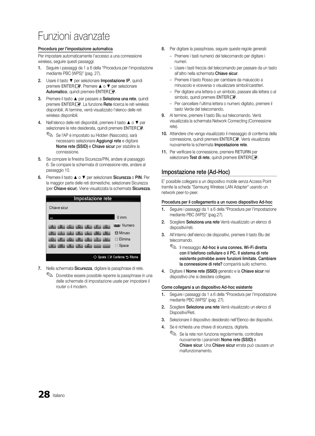 Samsung UE32C5100QWXXN, UE46C5100QWXZG Impostazione rete Ad-Hoc, Se compare la finestra Sicurezza/PIN, andare al passaggio 