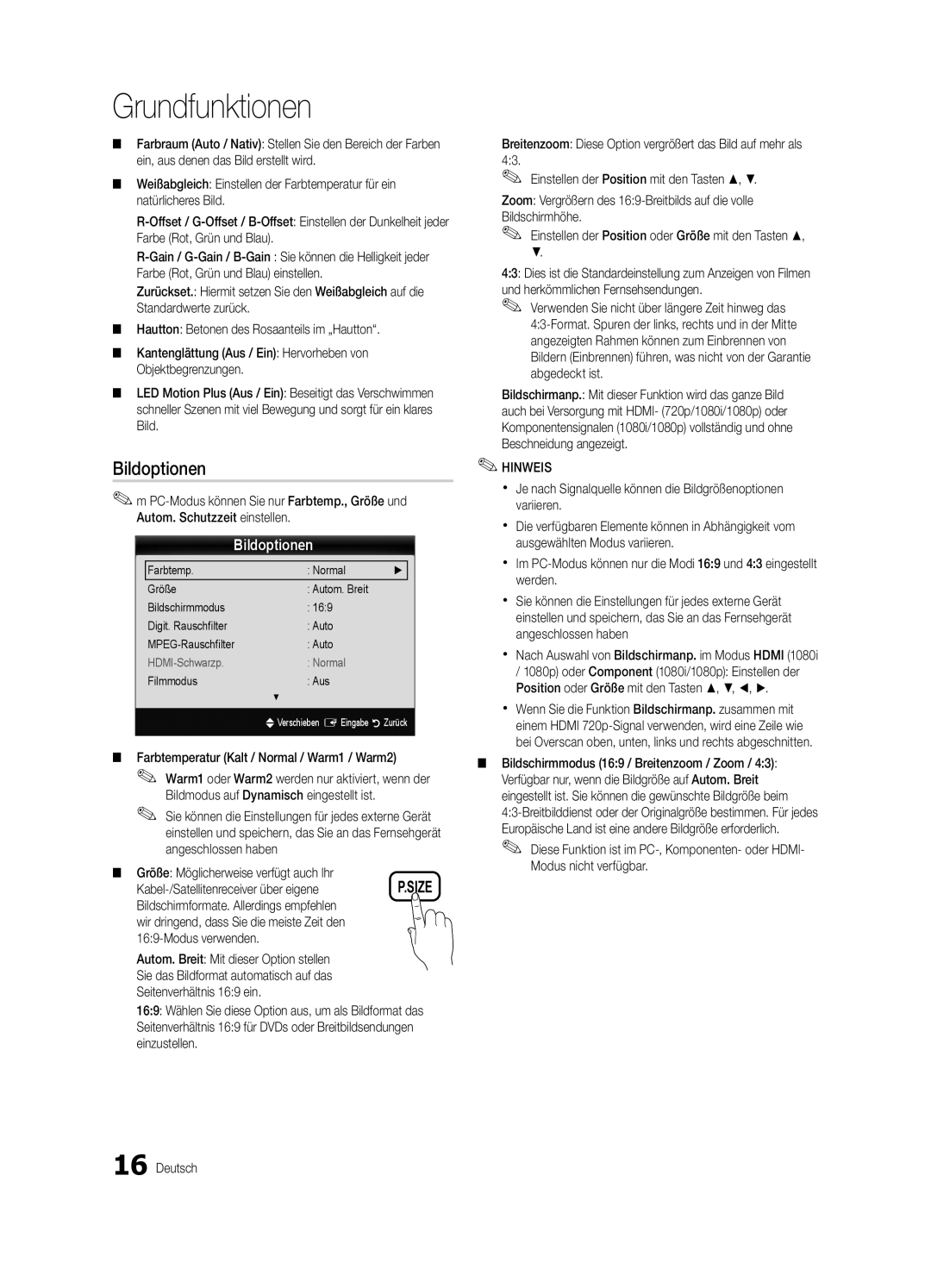 Samsung UE32C5100QWXXN, UE46C5100QWXZG, UE40C5100QWXXN, UE32C5100QWXZG, UE40C5100QWXZG, UE37C5100QWXZG manual Bildoptionen 