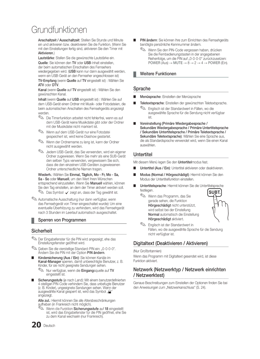 Samsung UE37C5100QWXXN, UE46C5100QWXZG manual Sicherheit, Sprache, Untertitel, Digitaltext Deaktivieren / Aktivieren 