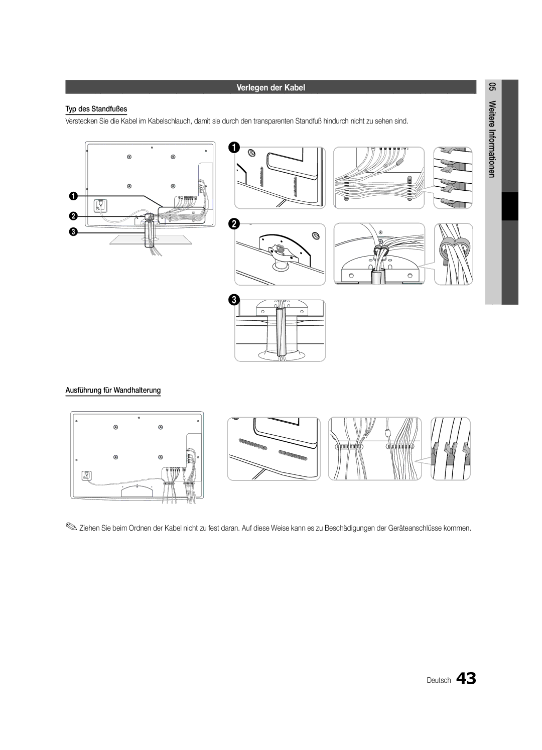 Samsung UE32C5100QWXZT, UE46C5100QWXZG, UE40C5100QWXXN Verlegen der Kabel, Typ des Standfußes, Ausführung für Wandhalterung 