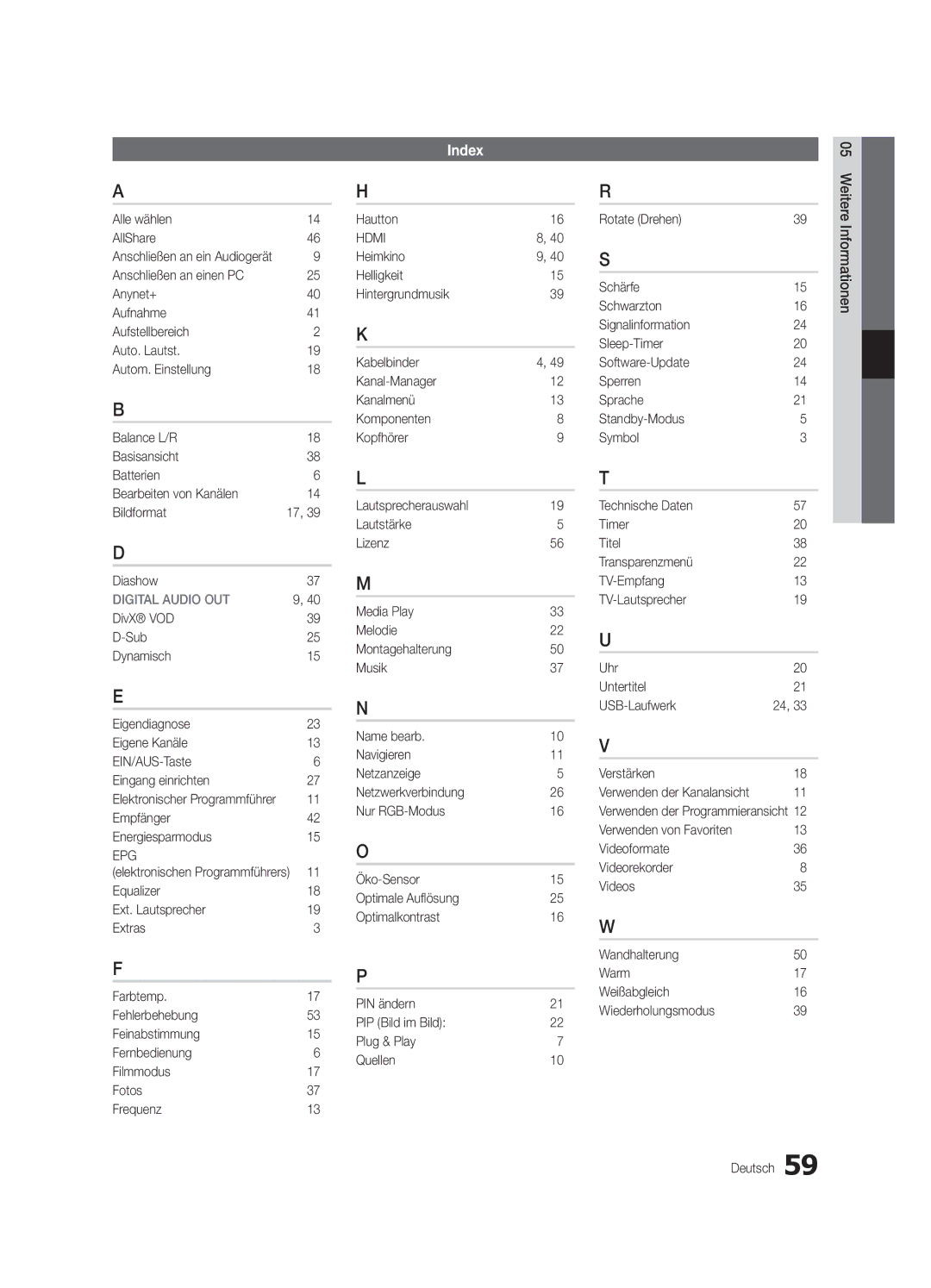 Samsung UE32C6510UPXZT manual Alle wählen AllShare, Empfänger Energiesparmodus, Hautton, Anschließen an ein Audiogerät 