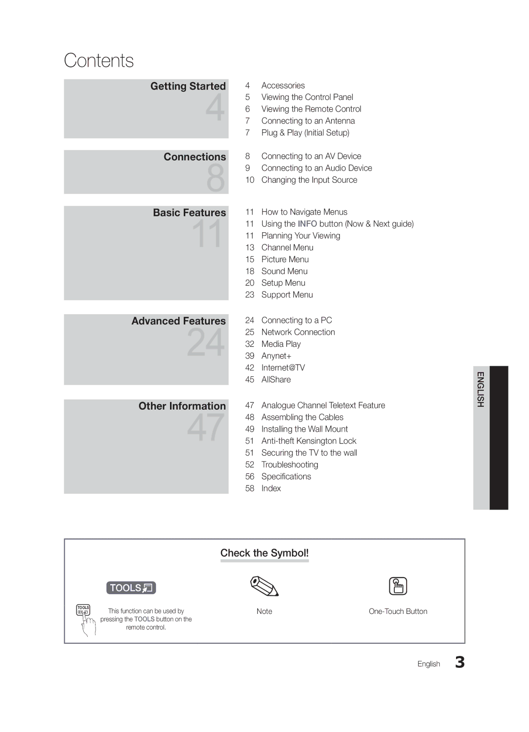 Samsung UE40C6500UPXZT, UE46C6500UPXZT, UE37C6500UPXZT, UE32C6510UPXZT, UE32C6500UPXZT, UE40C6510UPXZT, UE55C6500UPXZT Contents 