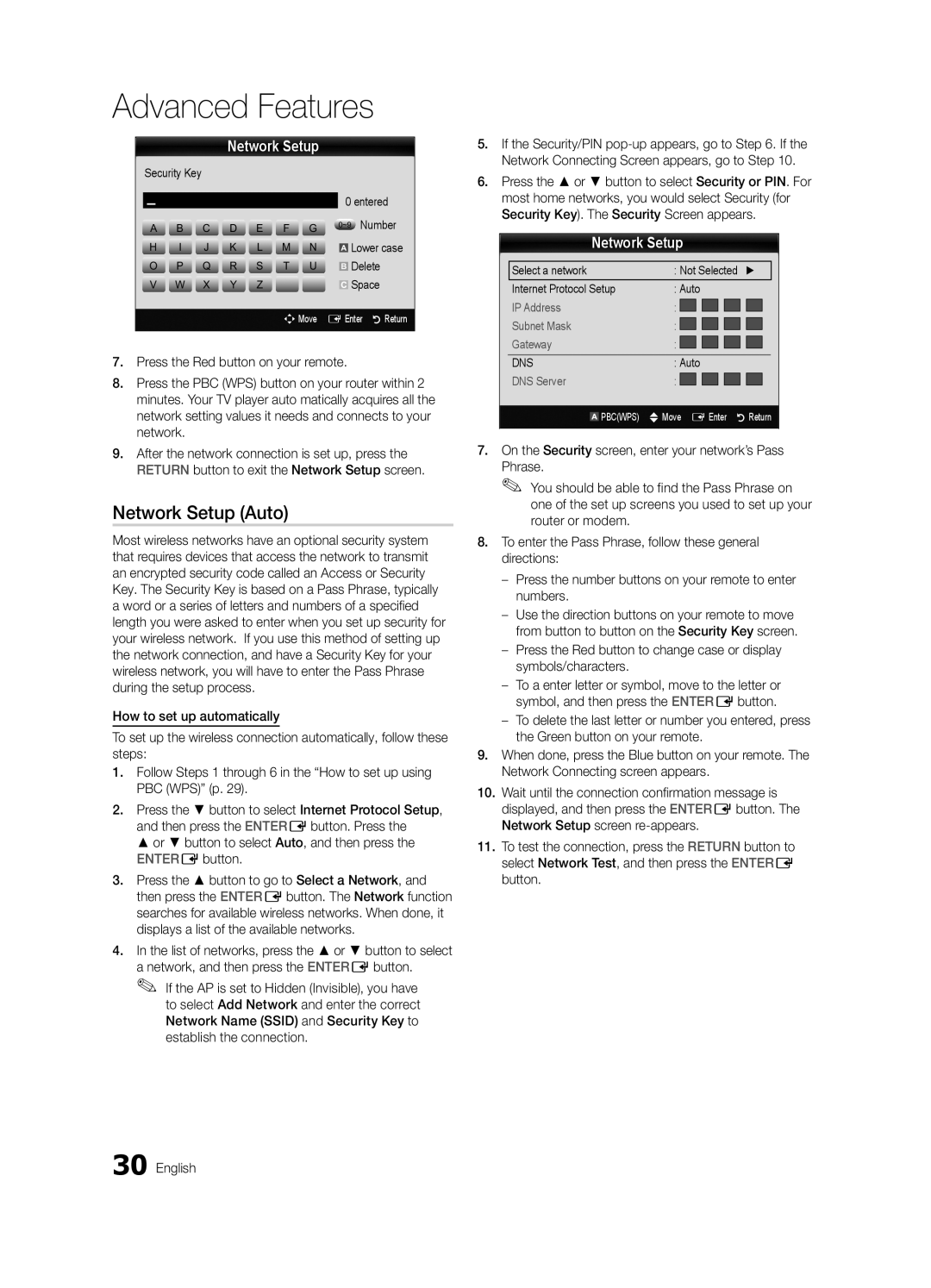 Samsung UE32C6510UPXZT Or button to select Auto, and then press the ENTEREbutton, Security Key Entered ~9 Number, Delete 