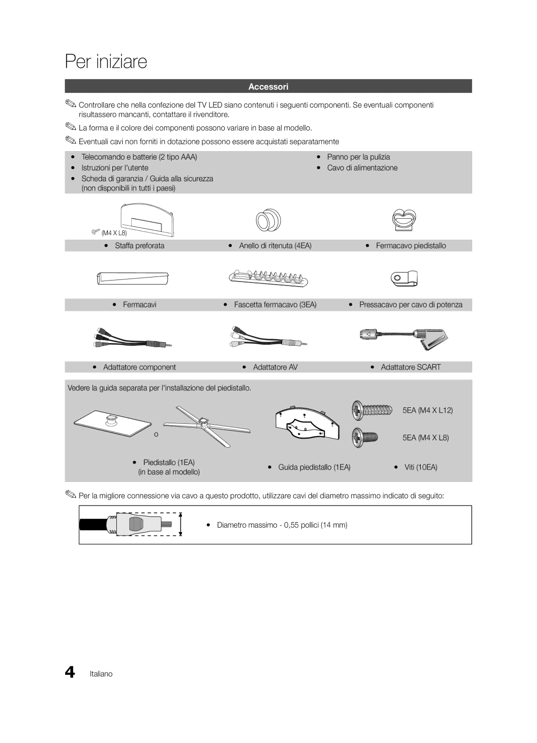 Samsung UE55C6500UPXZT, UE46C6500UPXZT, UE37C6500UPXZT, UE32C6510UPXZT, UE40C6500UPXZT, UE32C6500UPXZT Per iniziare, Accessori 