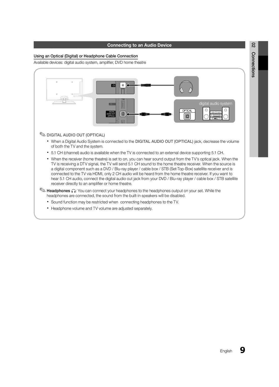 Samsung UE32C6510UPXZT, UE46C6500UPXZT, UE37C6500UPXZT, UE40C6500UPXZT, UE32C6500UPXZT manual Connecting to an Audio Device 