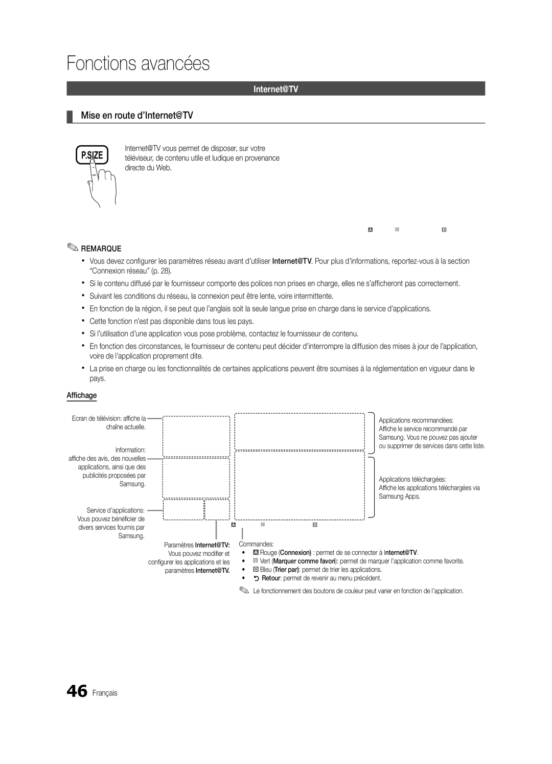 Samsung UE40C6700USXZF Mise en route d’Internet@TV, Applications recommandées, Applications téléchargées, Samsung Apps 