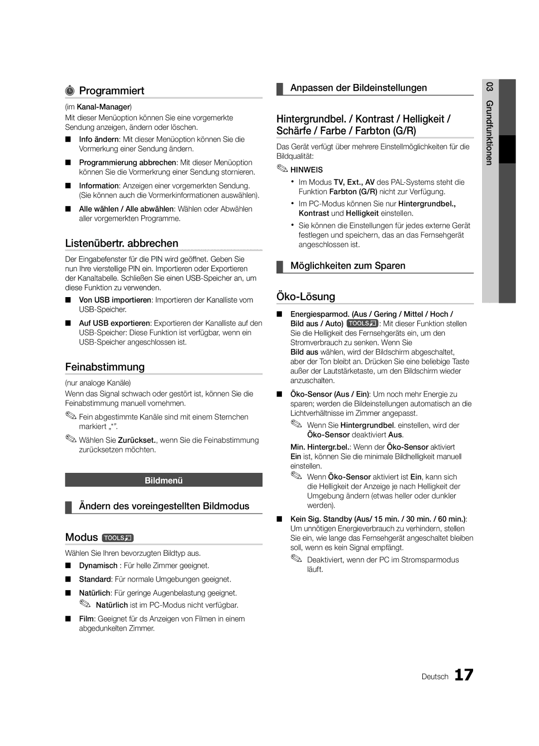 Samsung UE46C6740SSXZG, UE46C6740SSXXN manual Programmiert, Listenübertr. abbrechen, Feinabstimmung, Modus t, Öko-Lösung 