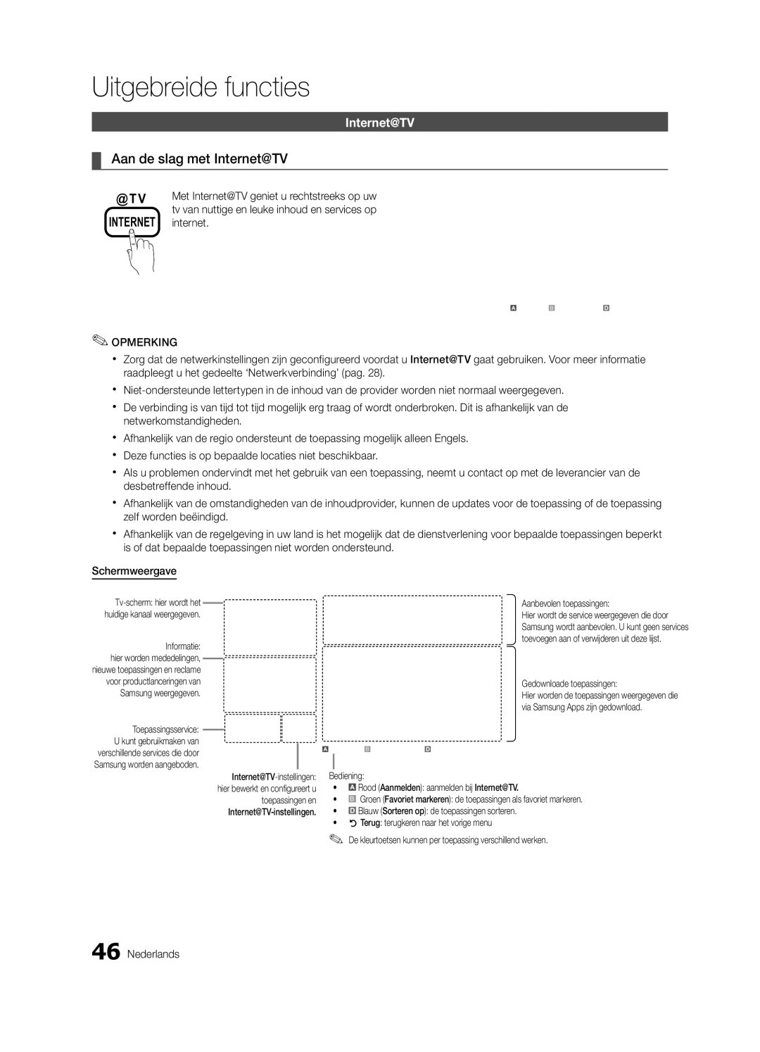 Samsung UE40C6700USXZF, UE46C6740SSXXN, UE46C6700USXXN, UE40C6710USXXN, UE37C6730USXZG manual Aan de slag met Internet@TV 