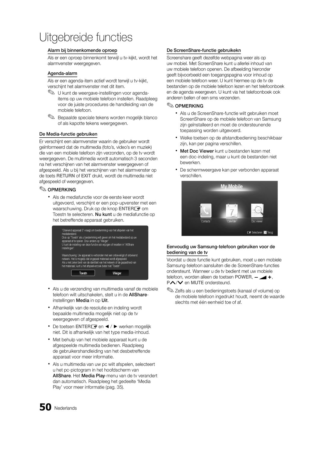 Samsung UE37C6735USXXE, UE46C6740SSXXN, UE46C6700USXXN manual My Mobile, Nederlands De ScreenShare-functie gebruikekn 