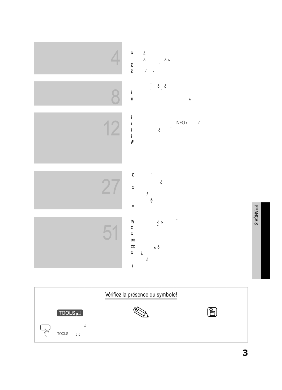 Samsung UE37C6730USXZG, UE46C6740SSXXN, UE46C6700USXXN, UE40C6710USXXN Contenu, Vérifiez la présence du symbole, Remarque 