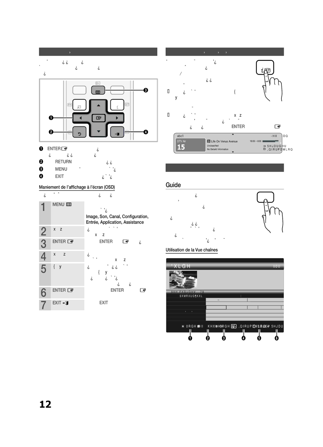 Samsung UE37C6700USXZG manual Fonctions de base, Navigation dans les menus, Utilisation du bouton Info Guide Now & Next 