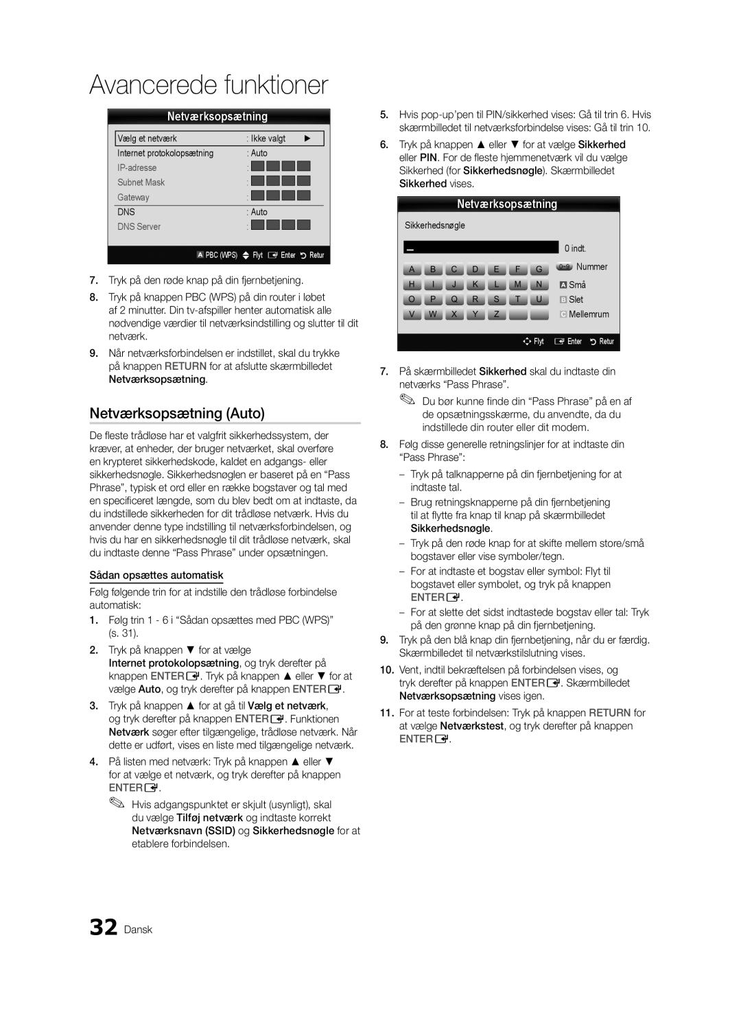 Samsung UE46C6820USXZG Tryk på den røde knap på din fjernbetjening, Tryk på knappen PBC WPS på din router i løbet, Netværk 