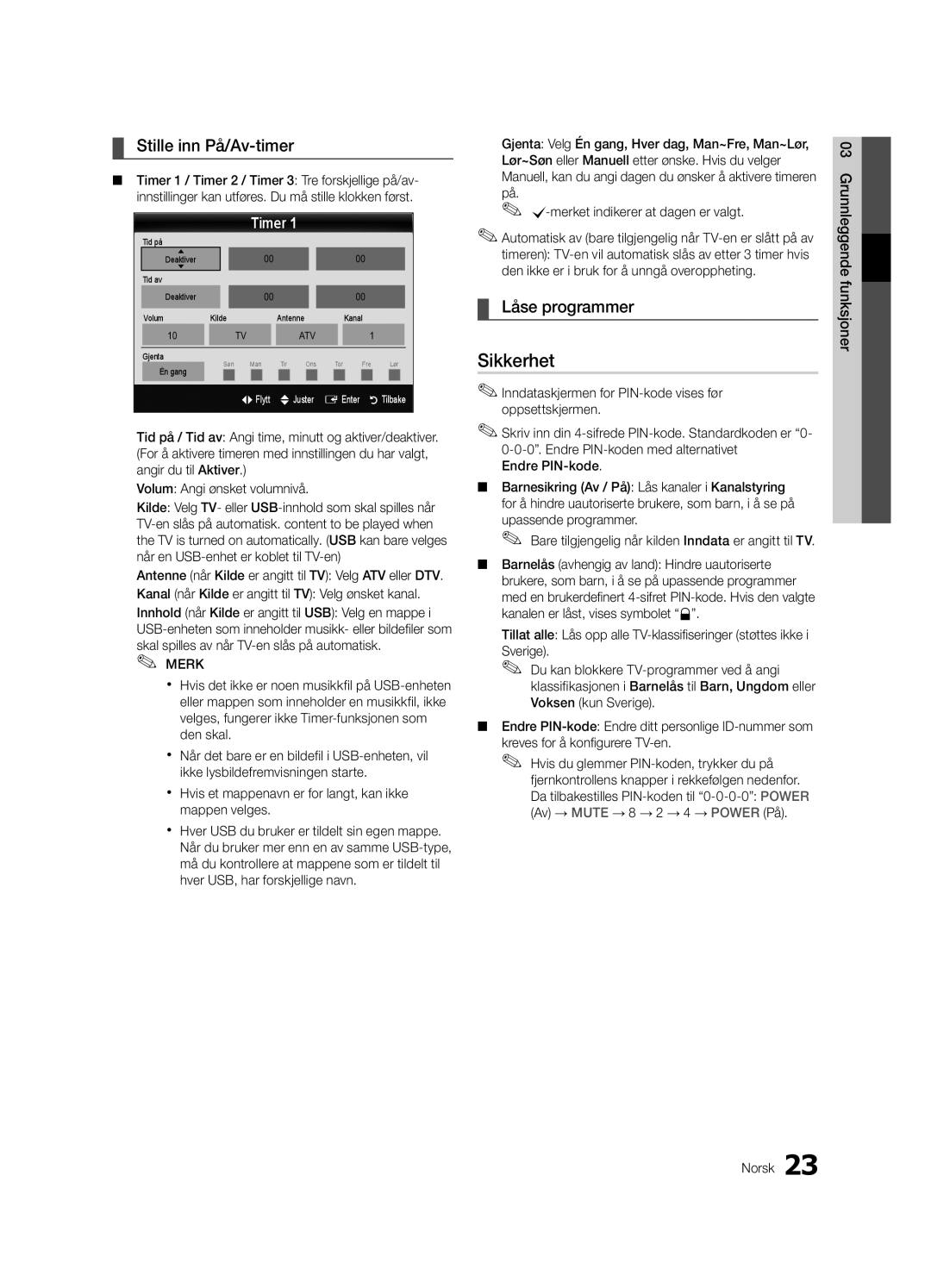 Samsung UE40C6805USXXE, UE46C6820USXZG, UE46C6800USXZG, UE46C6820USXZF Sikkerhet, Stille inn På/Av-timer, Låse programmer 