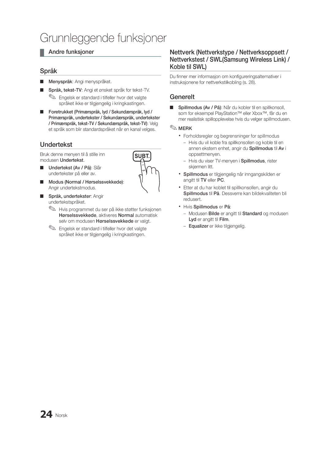 Samsung UE37C6805USXXE, UE46C6820USXZG, UE46C6800USXZG manual Bruk denne menyen til å stille inn, Modusen Undertekst 