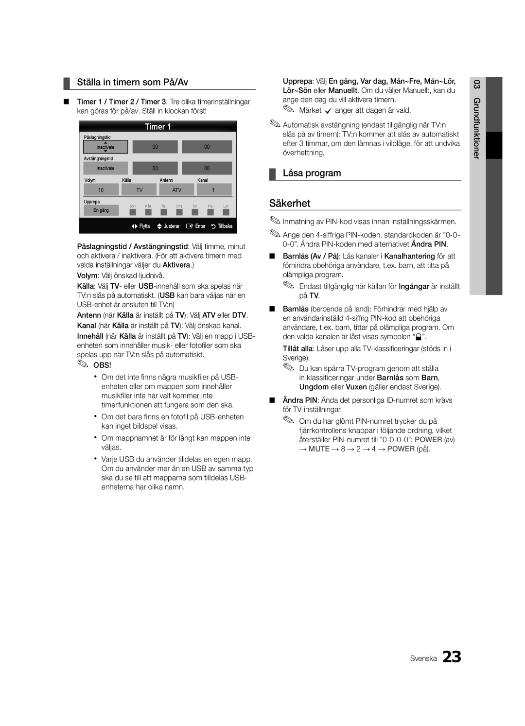 Samsung UE46C6800USXZG, UE46C6820USXZG, UE46C6820USXZF, UE32C6825USXXE Säkerhet, Ställa in timern som På/Av, Låsa program 