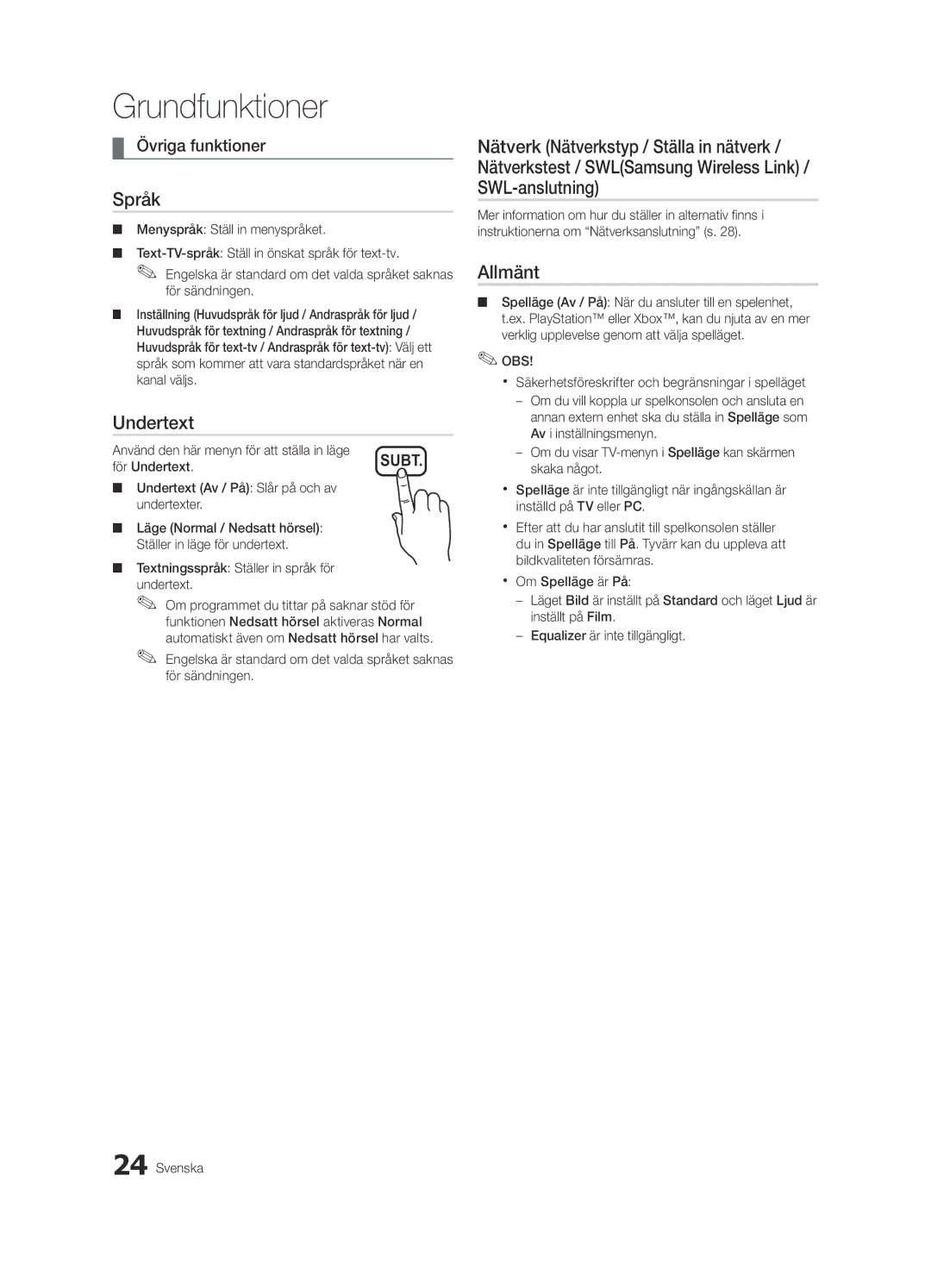 Samsung UE46C6820USXZF, UE46C6820USXZG manual Språk, Allmänt, Använd den här menyn för att ställa in läge, För Undertext 