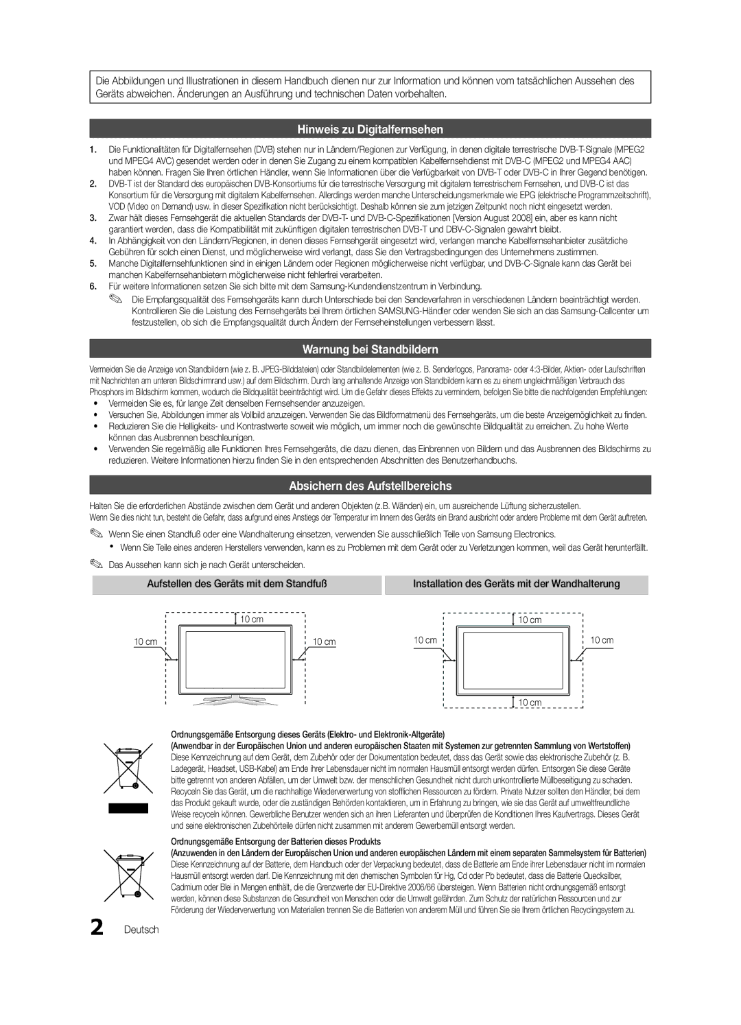 Samsung UE46C6900VQXZT manual Absichern des Aufstellbereichs, Aufstellen des Geräts mit dem Standfuß, Deutsch 