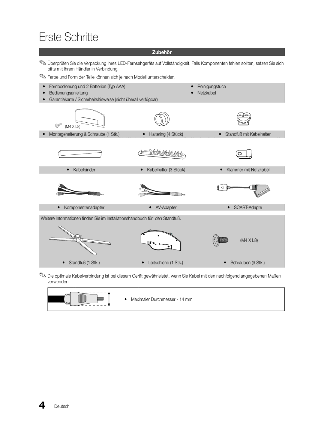 Samsung UE46C6900VQXZT manual Erste Schritte, Zubehör 