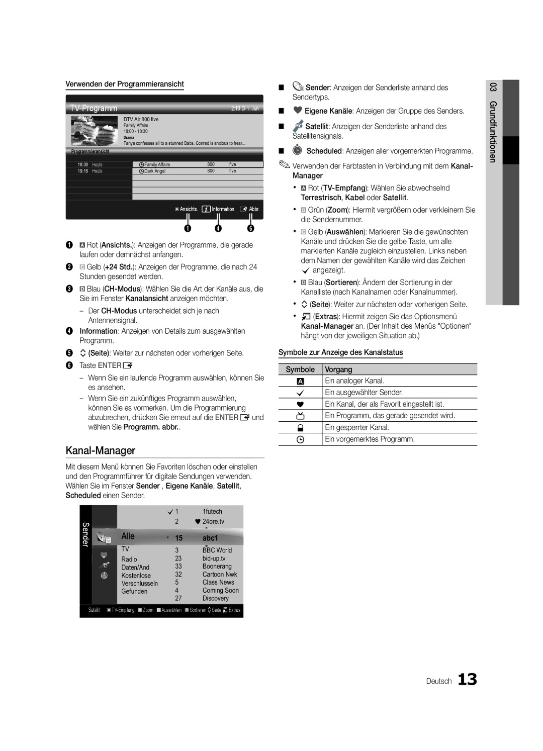 Samsung UE46C6900VQXZT Kanal-Manager, Verwenden der Programmieransicht, Radio Bid-up.tv Daten/And Boonerang Kostenlose 