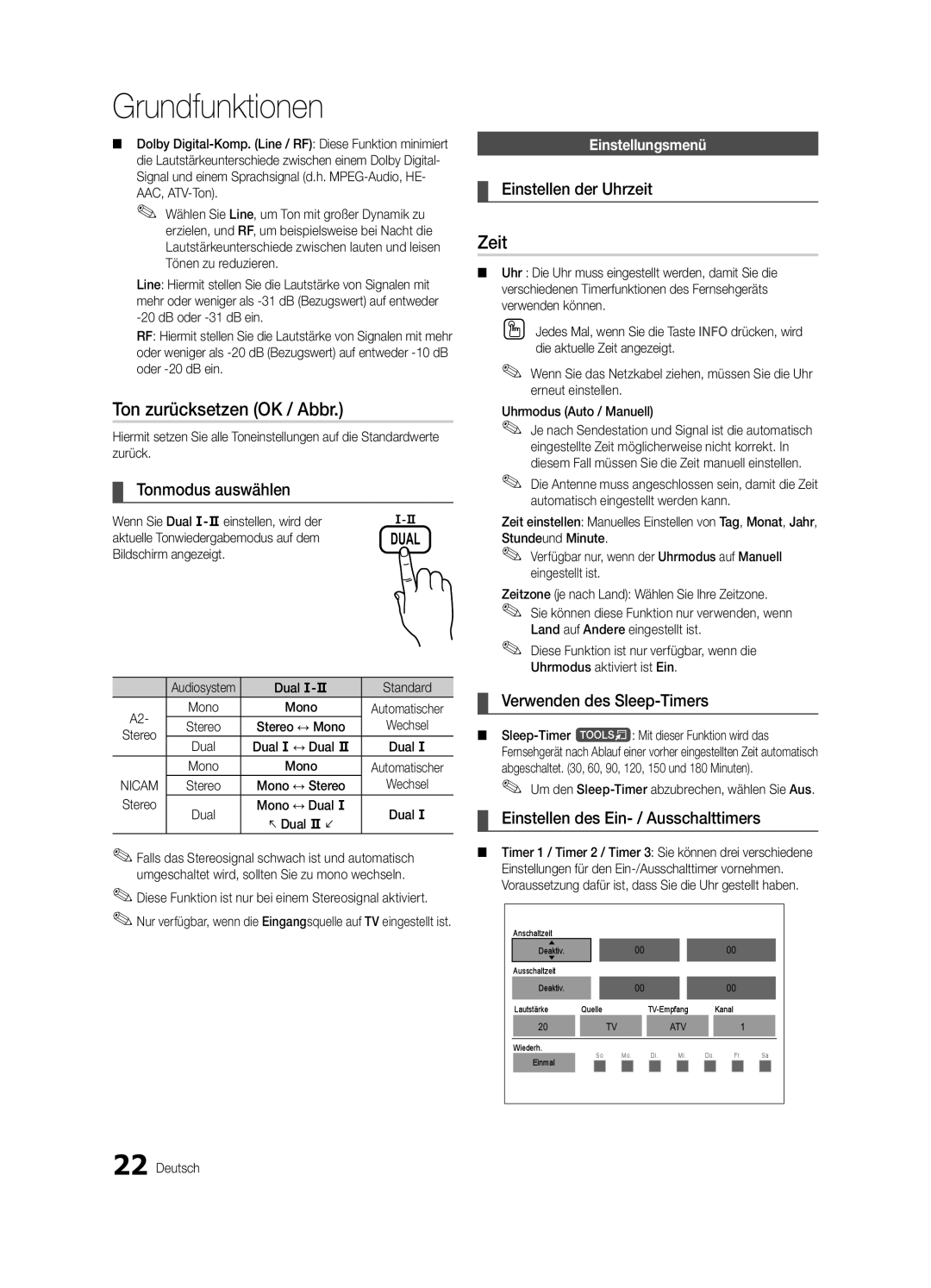 Samsung UE46C6900VQXZT manual Ton zurücksetzen OK / Abbr, Zeit 