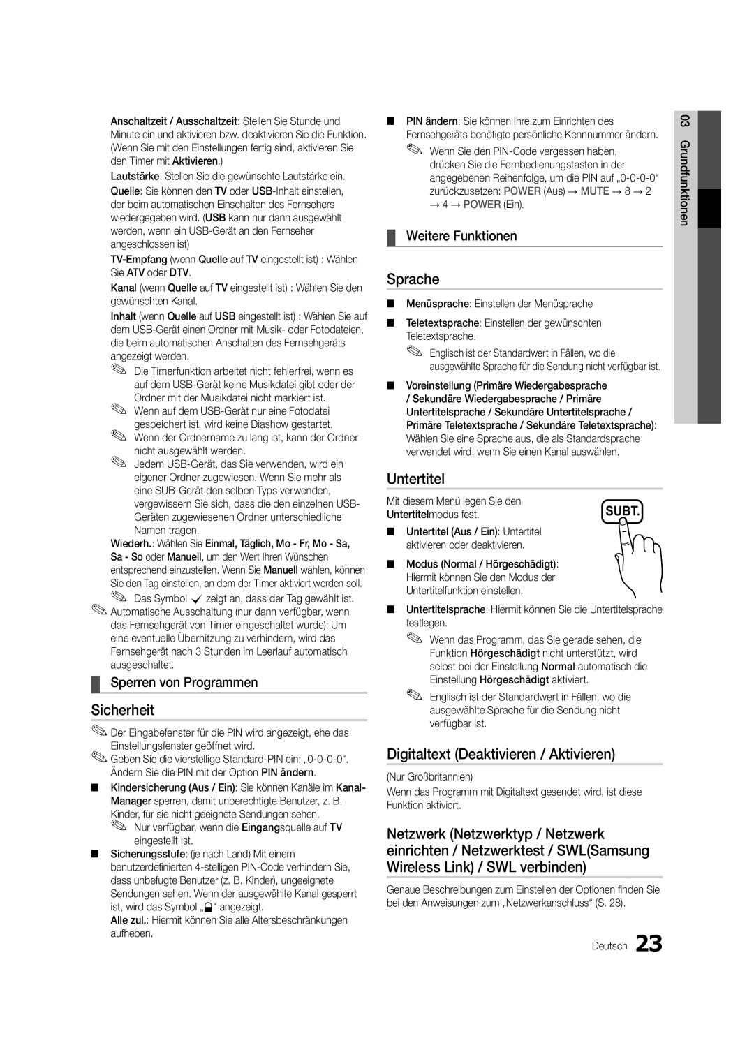 Samsung UE46C6900VQXZT Sicherheit, Sprache, Untertitel, Digitaltext Deaktivieren / Aktivieren, Sperren von Programmen 