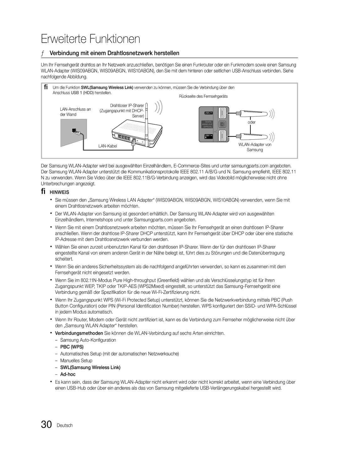 Samsung UE46C6900VQXZT manual Verbindung mit einem Drahtlosnetzwerk herstellen, Der Wand, Server 