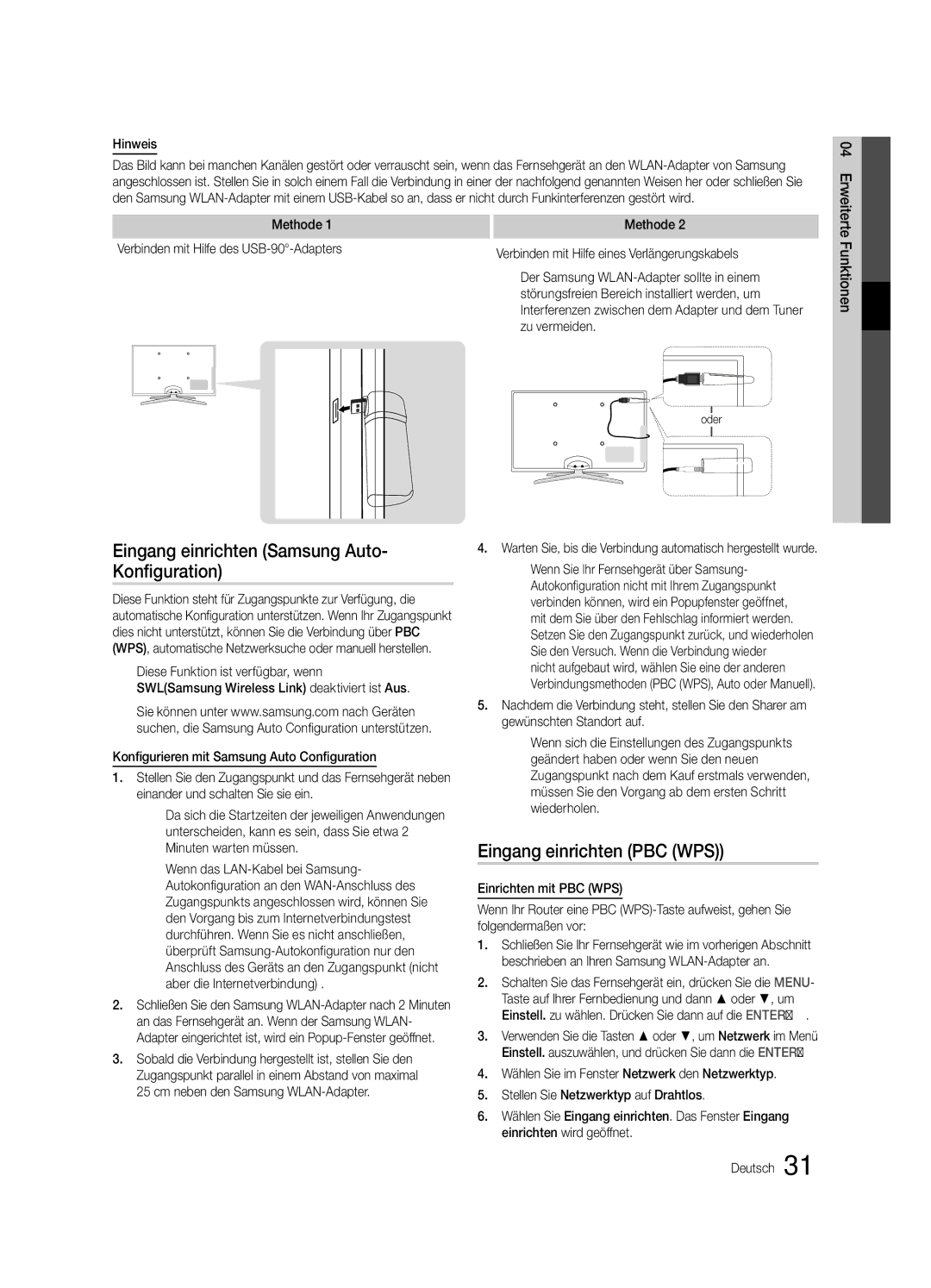 Samsung UE46C6900VQXZT Eingang einrichten PBC WPS, Minuten warten müssen, Gewünschten Standort auf, Einrichten mit PBC WPS 