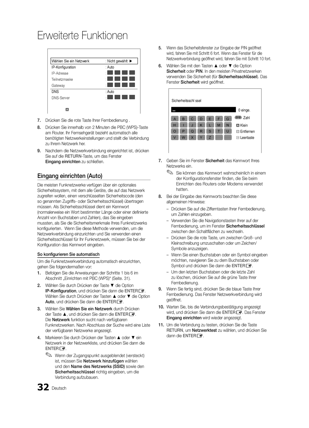 Samsung UE46C6900VQXZT manual Eingang einrichten zu schließen, Sicherheitsschlüssel Einge, Klein 