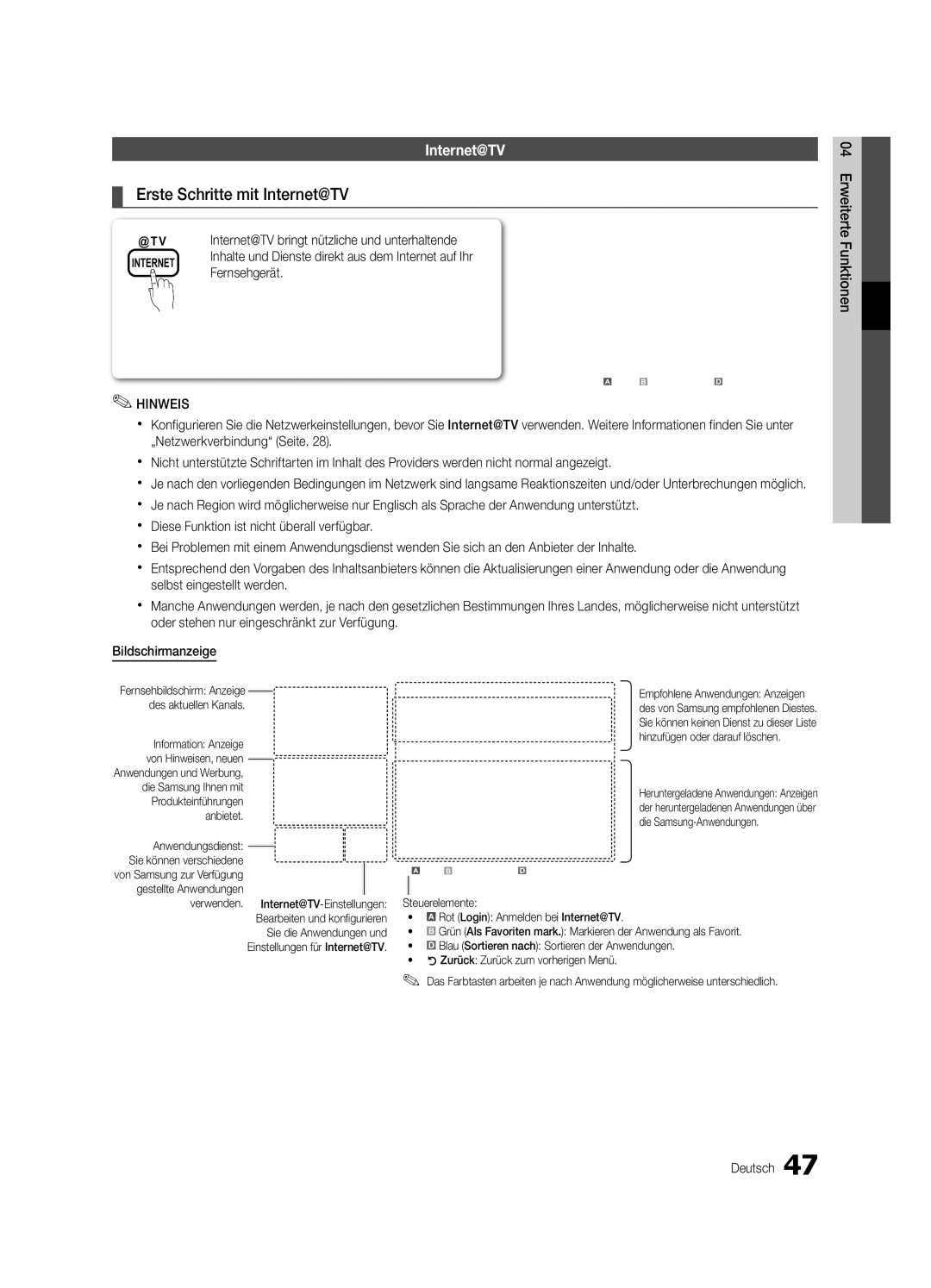 Samsung UE46C6900VQXZT Erste Schritte mit Internet@TV, Anwendungsdienst, Gestellte Anwendungen, Die Samsung-Anwendungen 