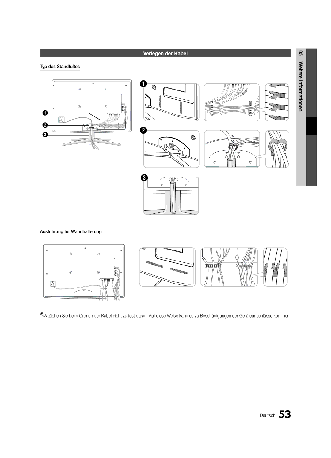 Samsung UE46C6900VQXZT manual Verlegen der Kabel 