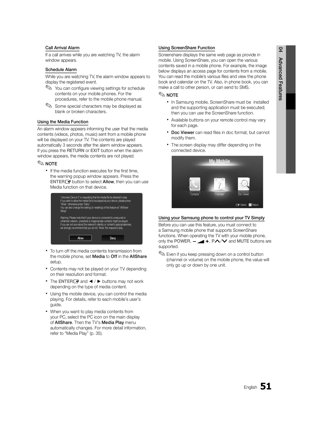 Samsung UE46C6900VQXZT manual My Mobile, Setup 