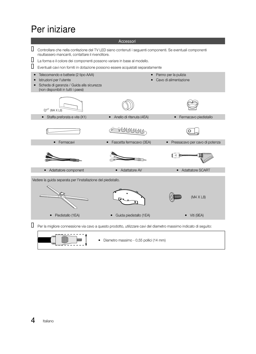 Samsung UE46C6900VQXZT manual Per iniziare, Accessori 